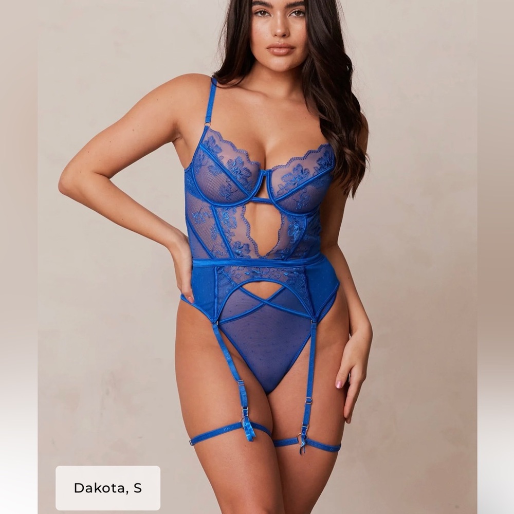 Lounge Underwear royal blue sheer bodysuit size small